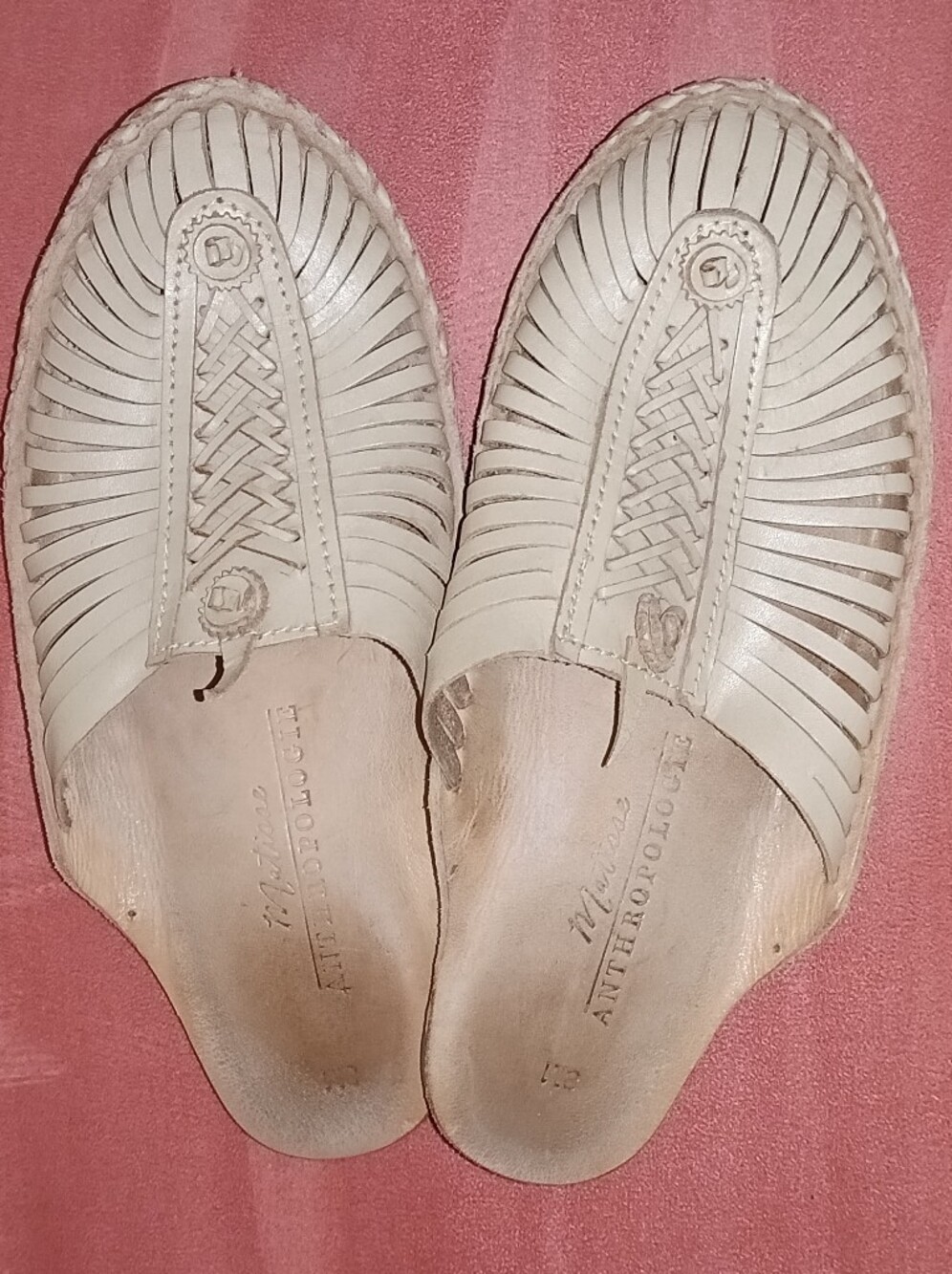 Anthropologie Matisse Women's Cream Leather Huarache Slip-Ons Boho Hippie SZ 8